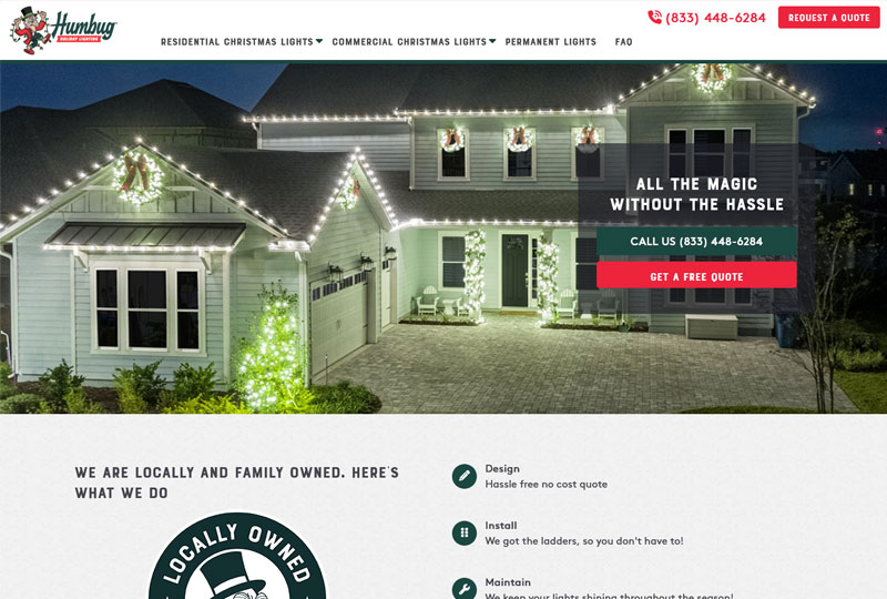 Humbug Holiday Lighting website screenshot