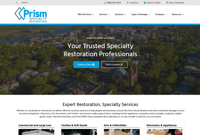 Prism Specialties website screenshot