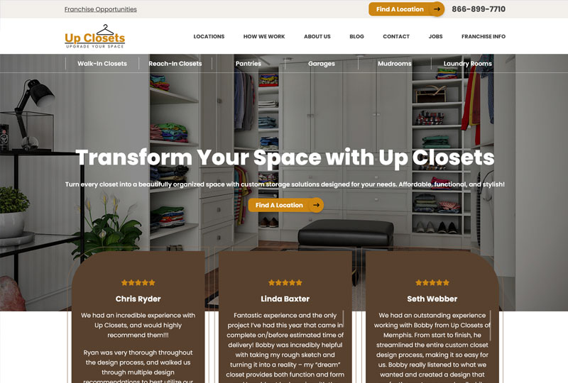 Up Closets website screenshot