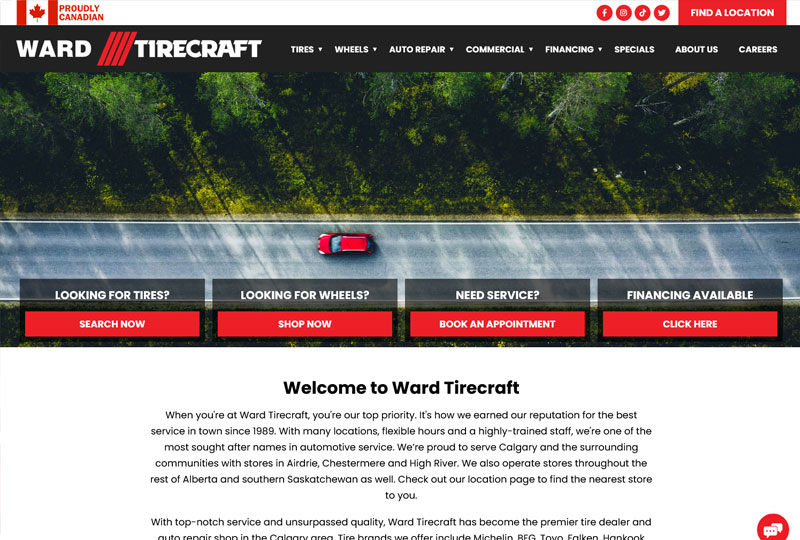 Ward Tirecraft website screenshot