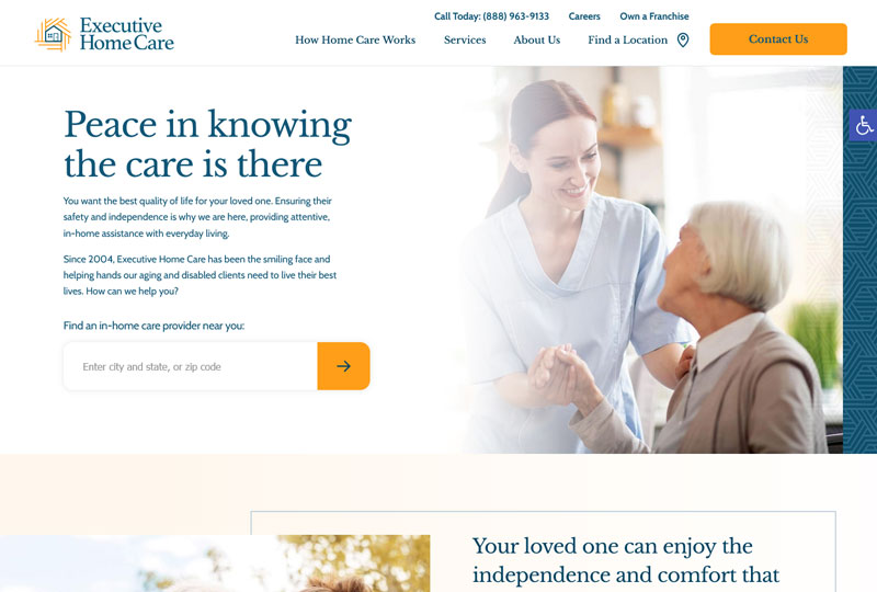 Executive Home Care website screenshot